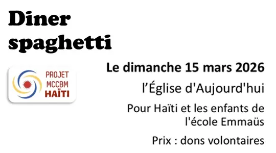 Résultat du diner spaghetti à l&rsquo;Église Évangélique d&rsquo;Aujourd&rsquo;hui