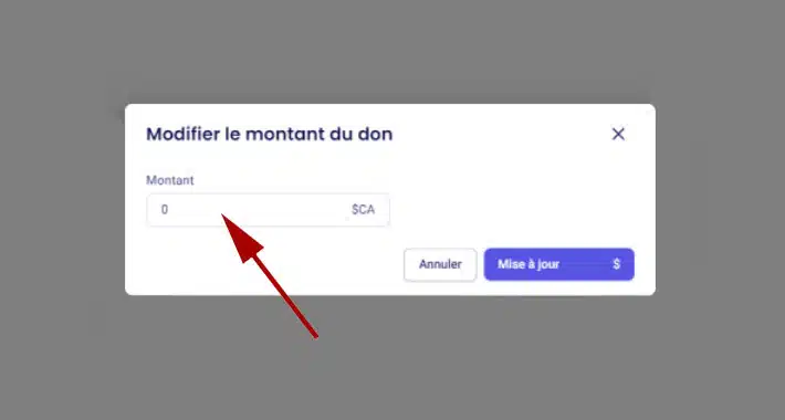 Inscrire un nouveau montant et cliquez sur mettre à jour.