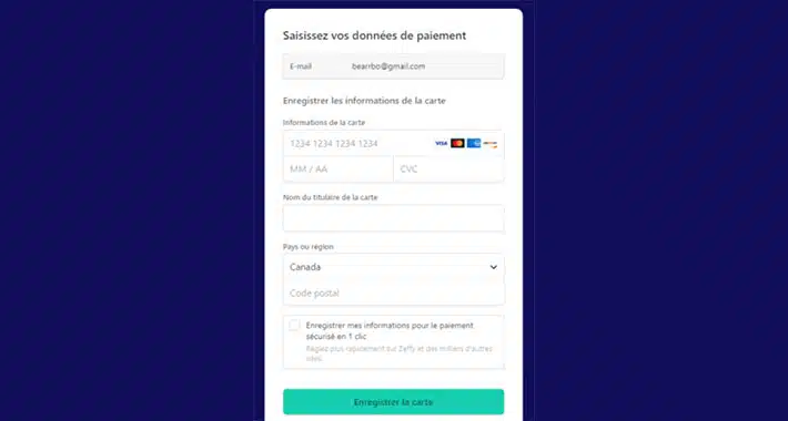 Entrez vos données bancaires.