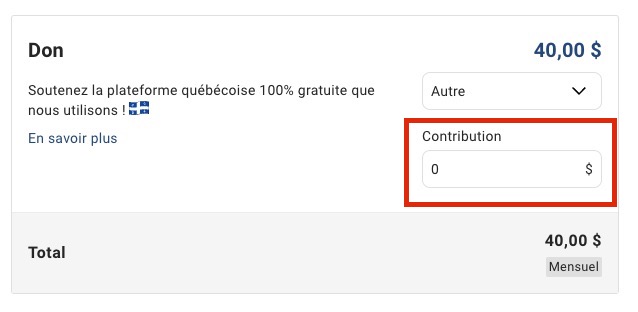 Vous aurez la confirmation que votre contribution est de 0 $